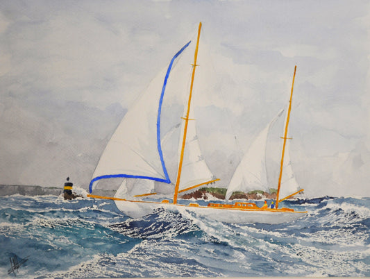1- Ketch blanc passant le Béniguet plein vent arrière